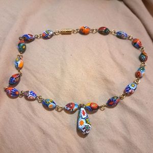 Vintage Venetian Millefiori Murano Italian Oval 16 inches long art glass beads
